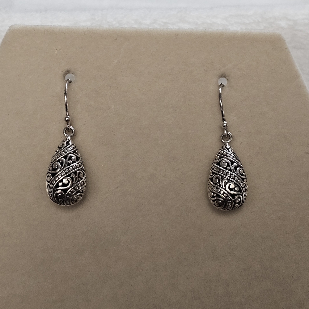 ATI Teardrop 925 Silver Filigree Drop Earrings Bali - Picture 12 of 16
